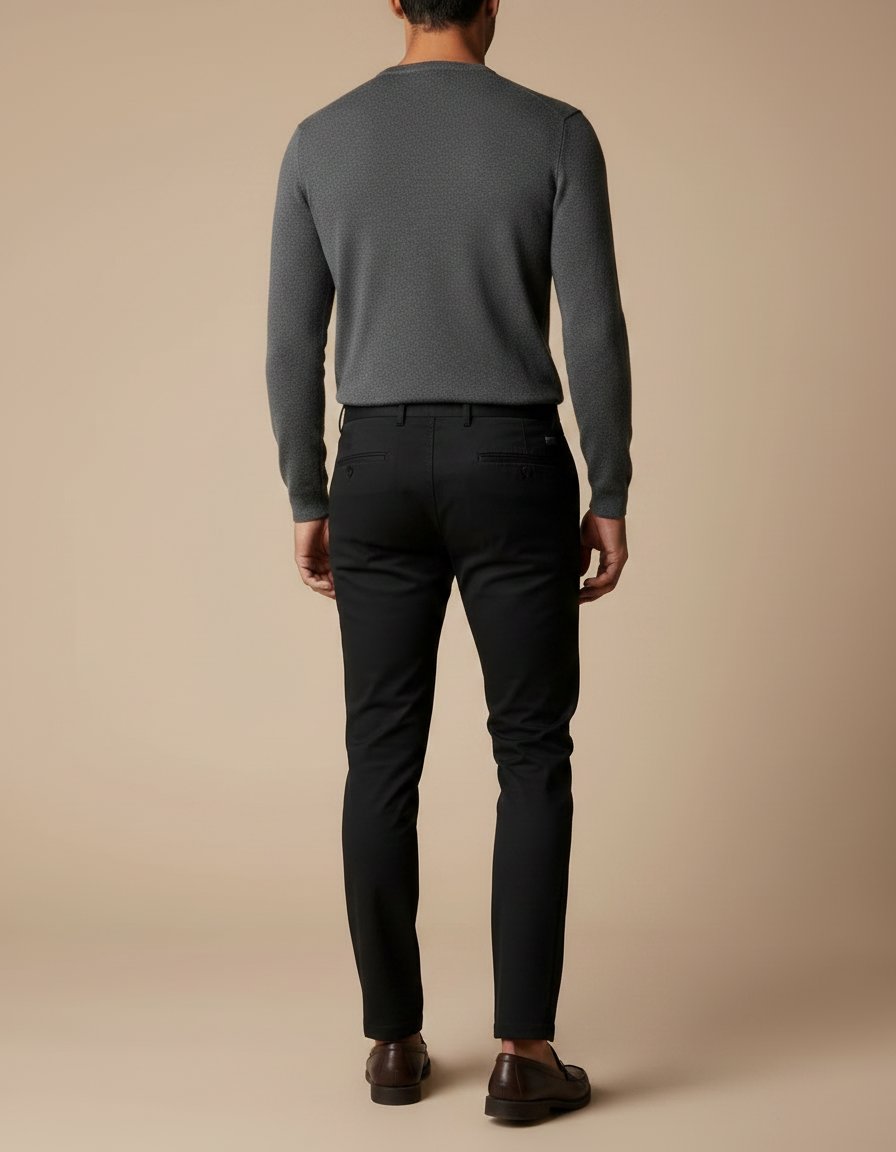 Pantalon Chino Noir Slim Uni Élastique Homme - Coton - vue 2
