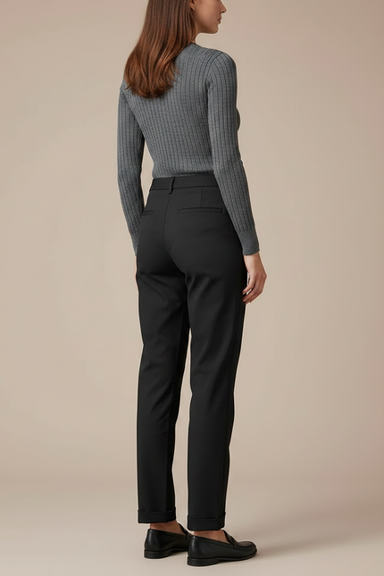 Pantalon Chino Femme Noir Droit - Gabardine - vue 2
