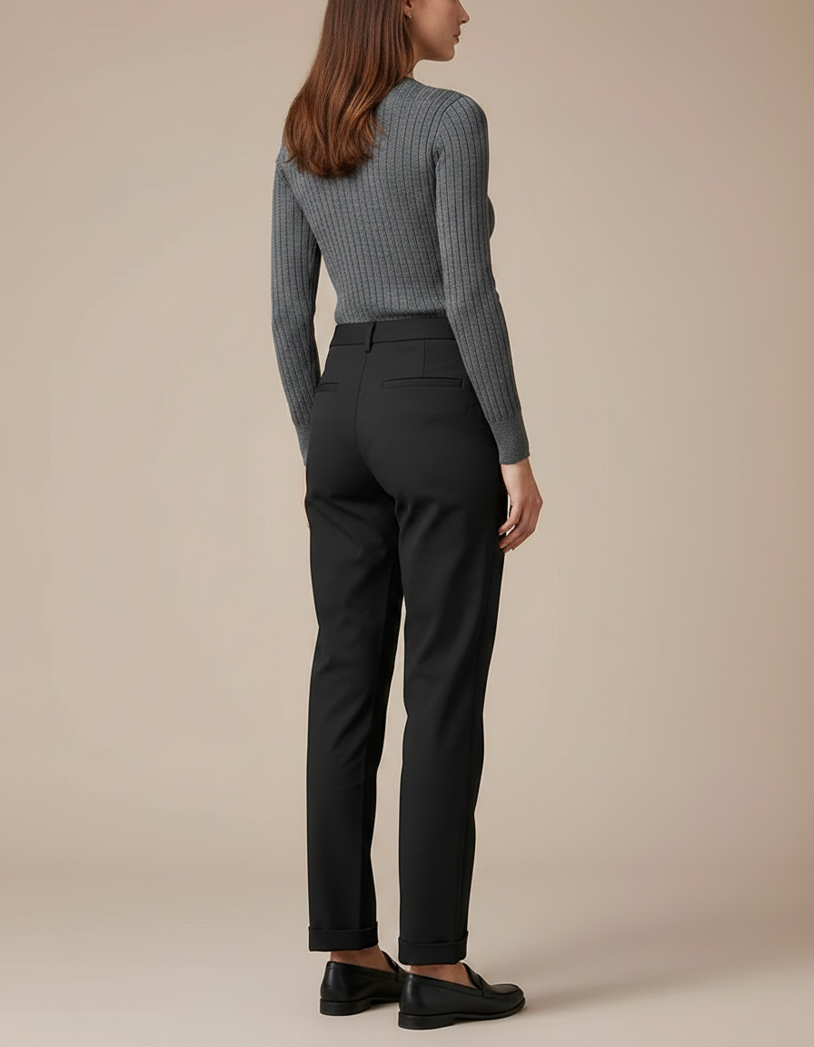 Pantalon Chino Femme Noir Droit - Gabardine - vue 2