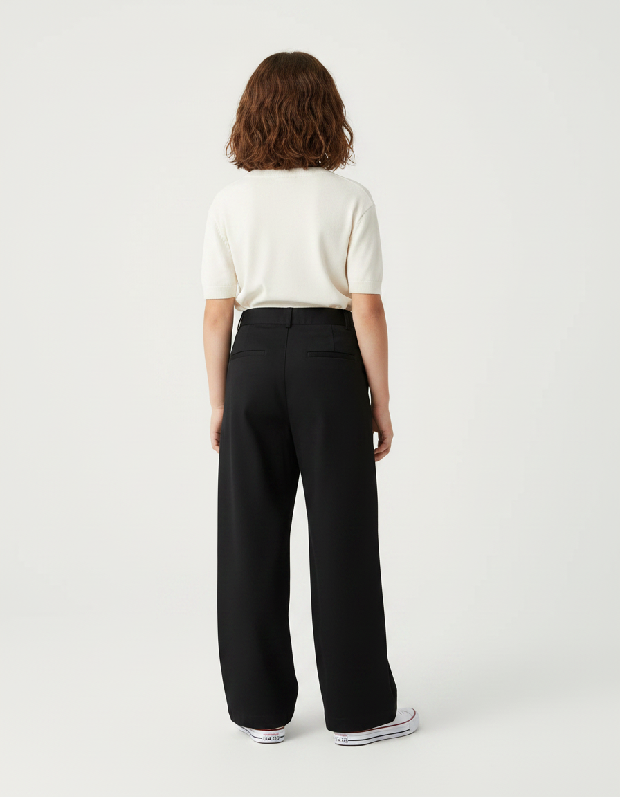 Pantalon Chino Noir Ample Plissé Décontracté Enfant - Polyester - vue 2