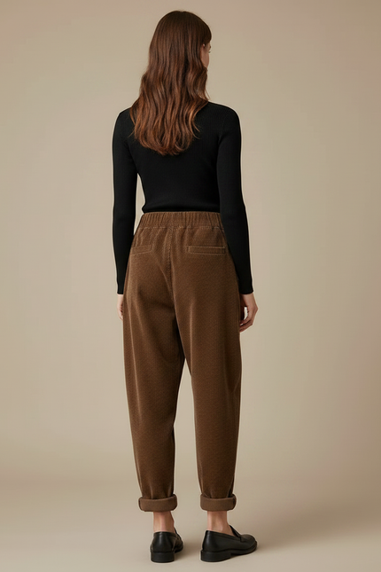 Pantalon Chino Marron Côtelé Ample Décontracté - Cordé - vue 2