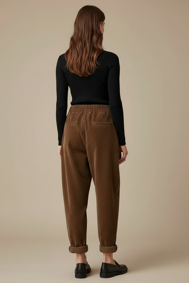 Pantalon Chino Marron Côtelé Ample Décontracté - Cordé - vue 2