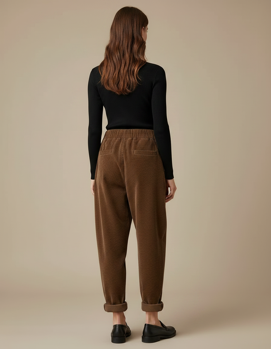 Pantalon Chino Marron Côtelé Ample Décontracté - Cordé - vue 2
