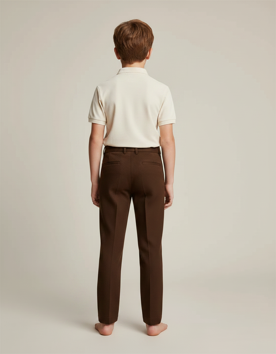 Pantalon Chino Marron Laine Droit Enfant Élégant - vue 2