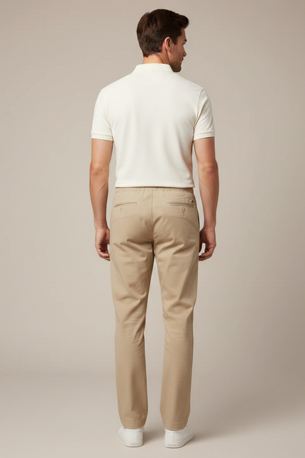 Pantalon Chino Homme Beige Coton Décontracté Ample - vue 2