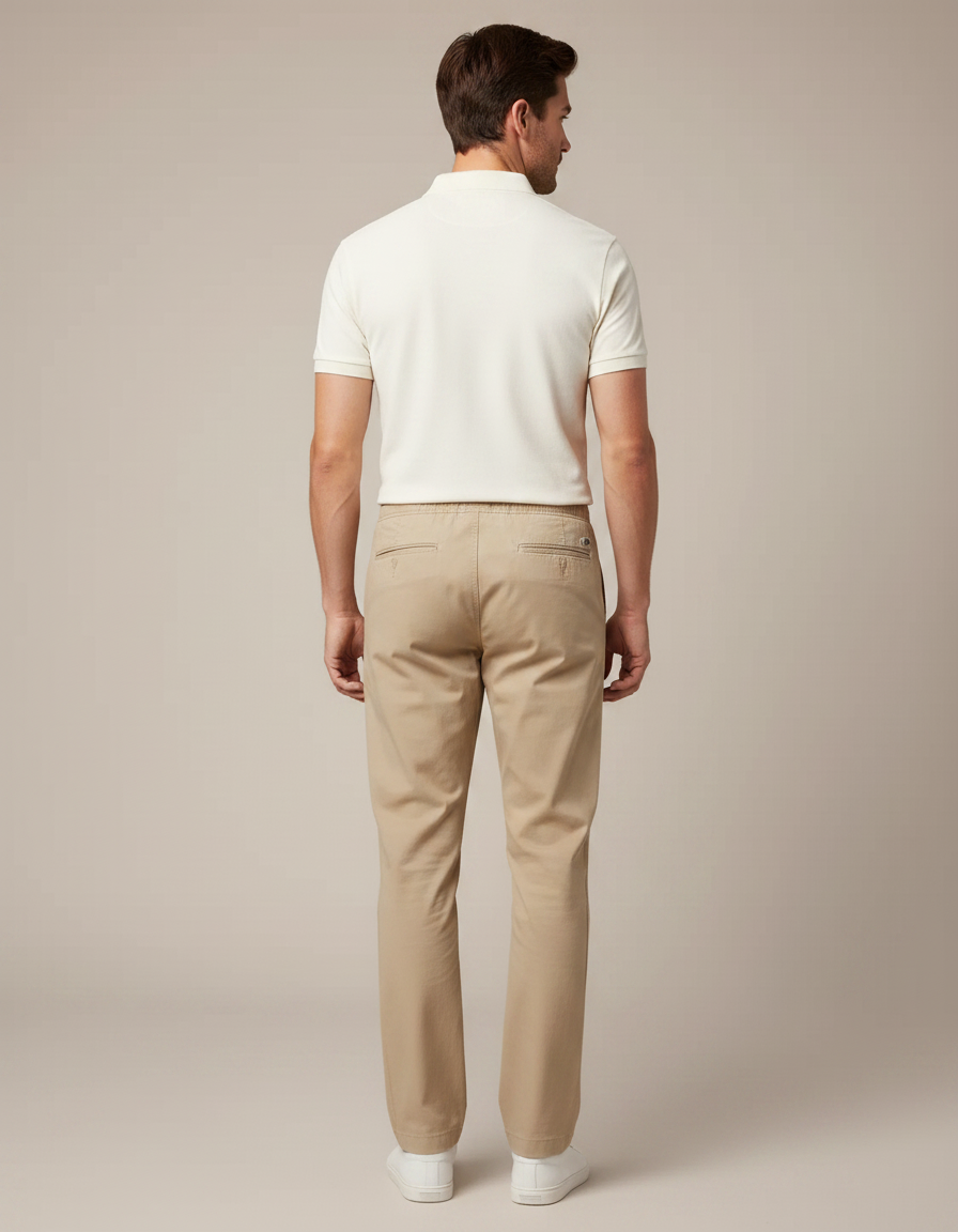 Pantalon Chino Homme Beige Coton Décontracté Ample - vue 2