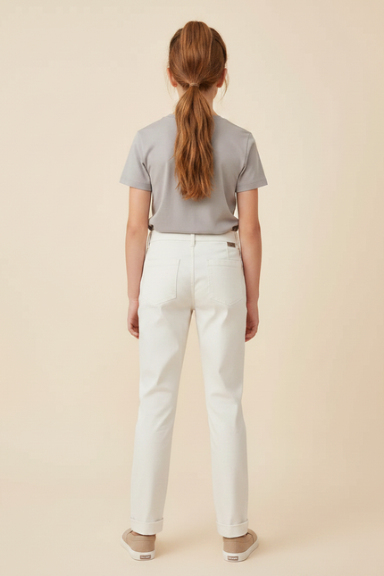 Pantalon Chino Blanc Cassé Coton Droit Décontracté Fille - vue 2