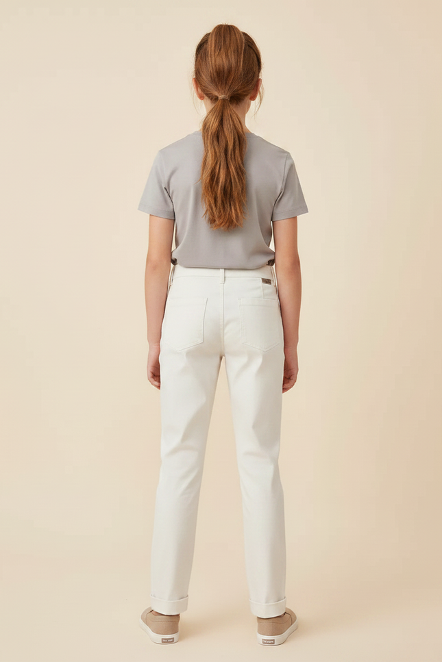Pantalon Chino Blanc Cassé Coton Droit Décontracté Fille - vue 2