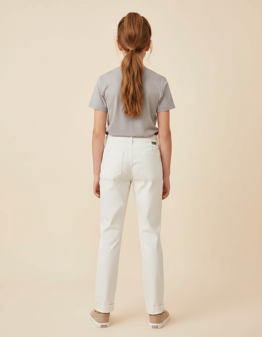 Pantalon Chino Blanc Cassé Coton Droit Décontracté Fille - vue 2