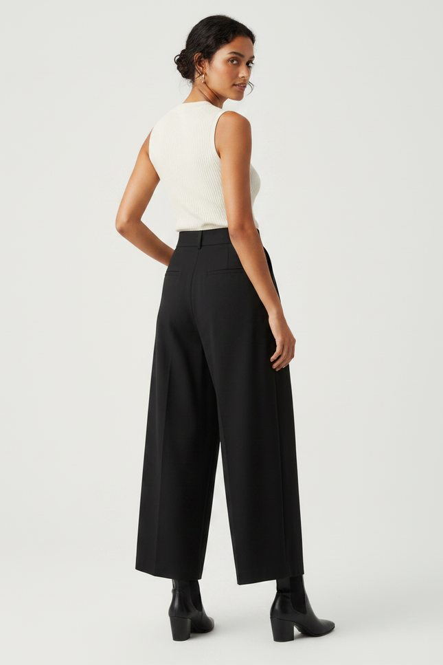 Pantalon Chino Noir Ample Plissé Fluide Femme - Polyester - vue 2