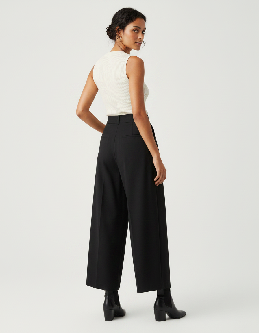 Pantalon Chino Noir Ample Plissé Fluide Femme - Polyester - vue 2
