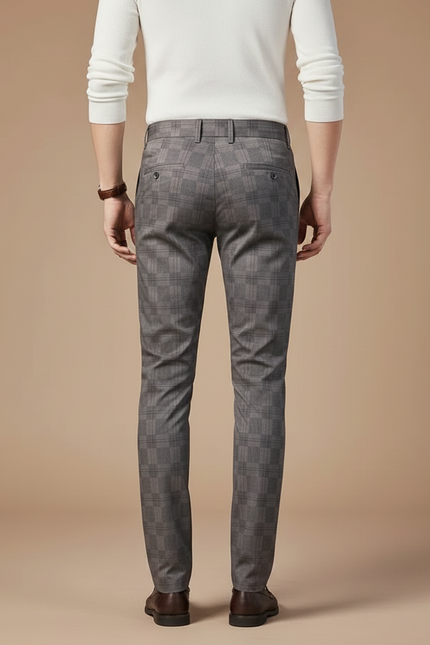 Pantalon Chino Gris Plaid Slim Élégant Homme - Laine - vue 2
