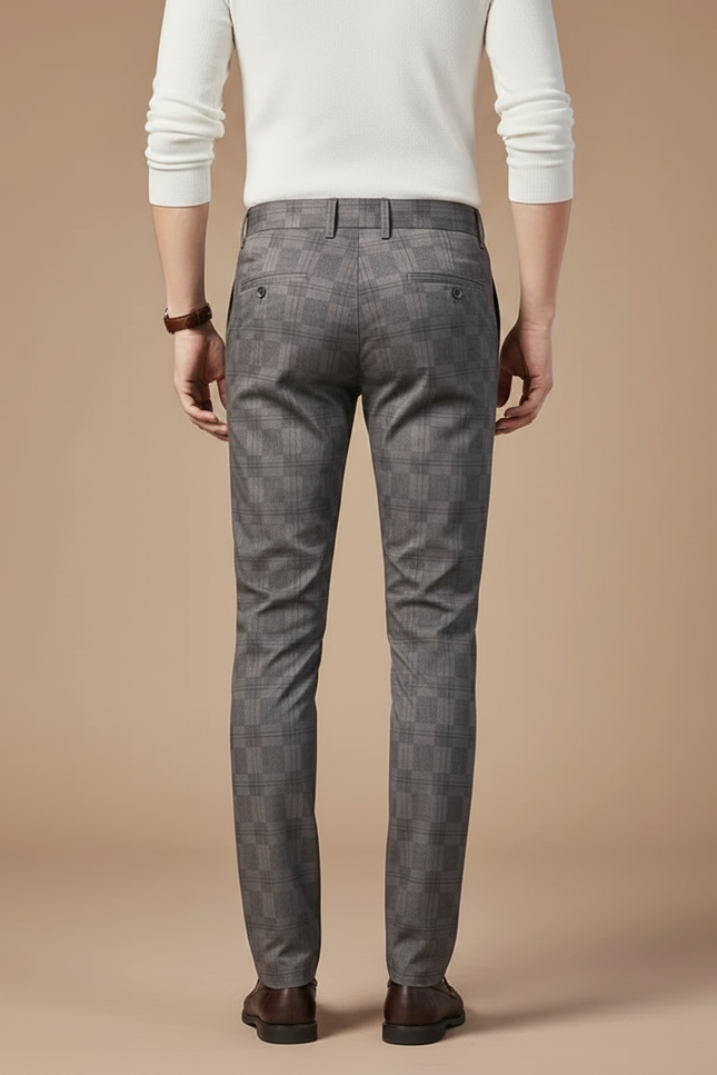 Pantalon Chino Gris Plaid Slim Élégant Homme - Laine - vue 2