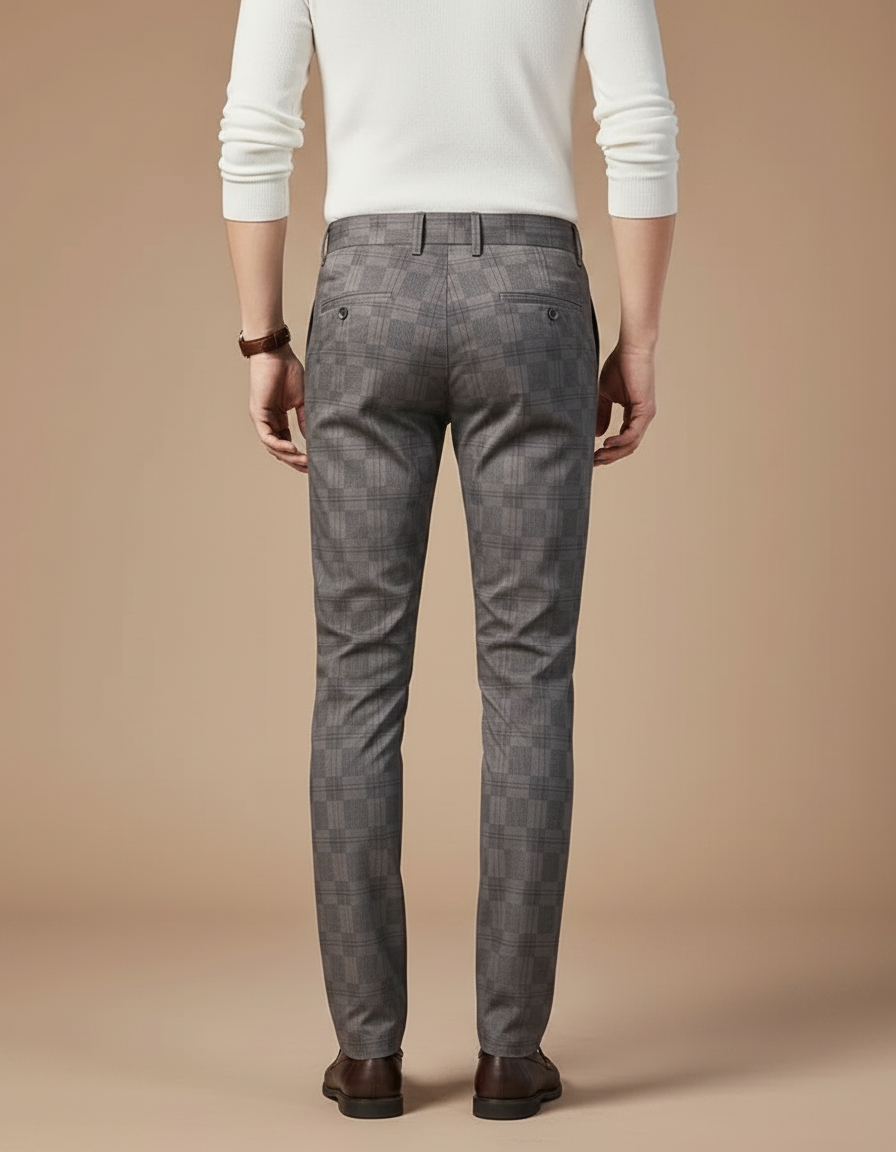 Pantalon Chino Gris Plaid Slim Élégant Homme - Laine - vue 2