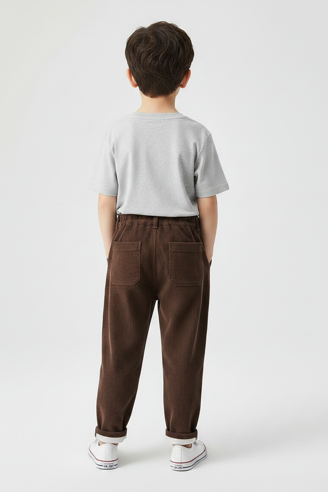 Pantalon Chino Garçon Marron Tapered Velours Côtelé Casual - Cordé - vue 2