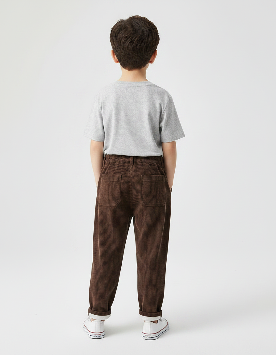 Pantalon Chino Garçon Marron Tapered Velours Côtelé Casual - Cordé - vue 2