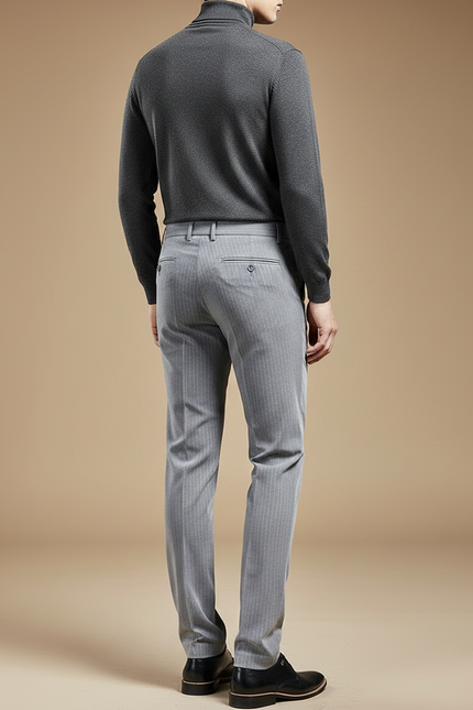 Pantalon Chino Gris Rayé Slim Élégant Homme - Gabardine - vue 2