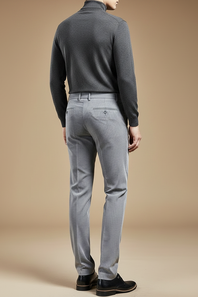 Pantalon Chino Gris Rayé Slim Élégant Homme - Gabardine - vue 2