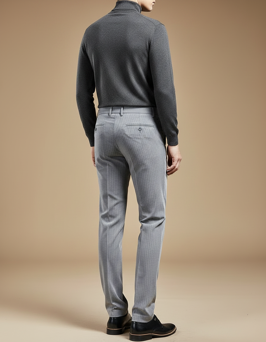 Pantalon Chino Gris Rayé Slim Élégant Homme - Gabardine - vue 2