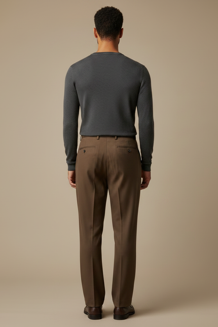 Pantalon Chino Marron Plissé Droite Homme Élégant - Gabardine - vue 2