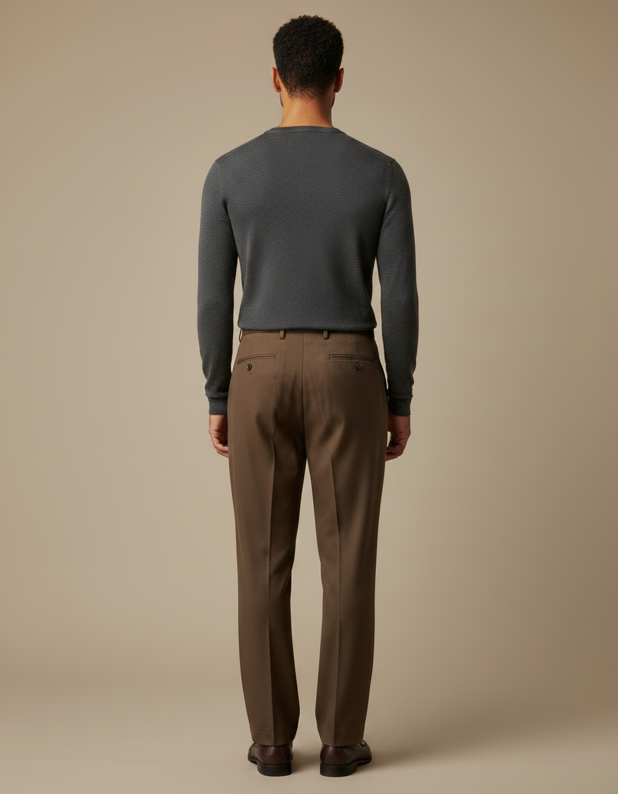 Pantalon Chino Marron Plissé Droite Homme Élégant - Gabardine - vue 2