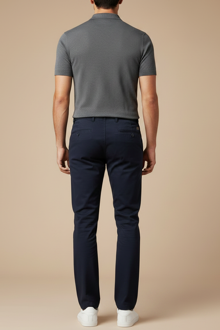 Pantalon Chino Bleu Marine Coton Stretch Décontracté Homme - vue 2