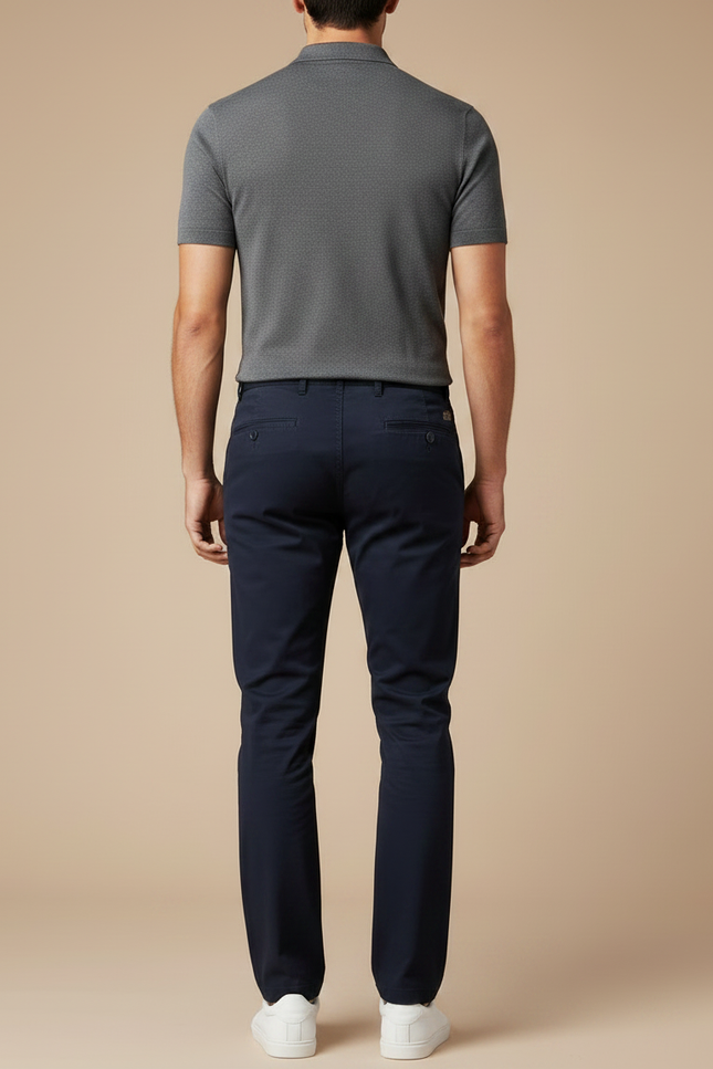 Pantalon Chino Bleu Marine Coton Stretch Décontracté Homme - vue 2