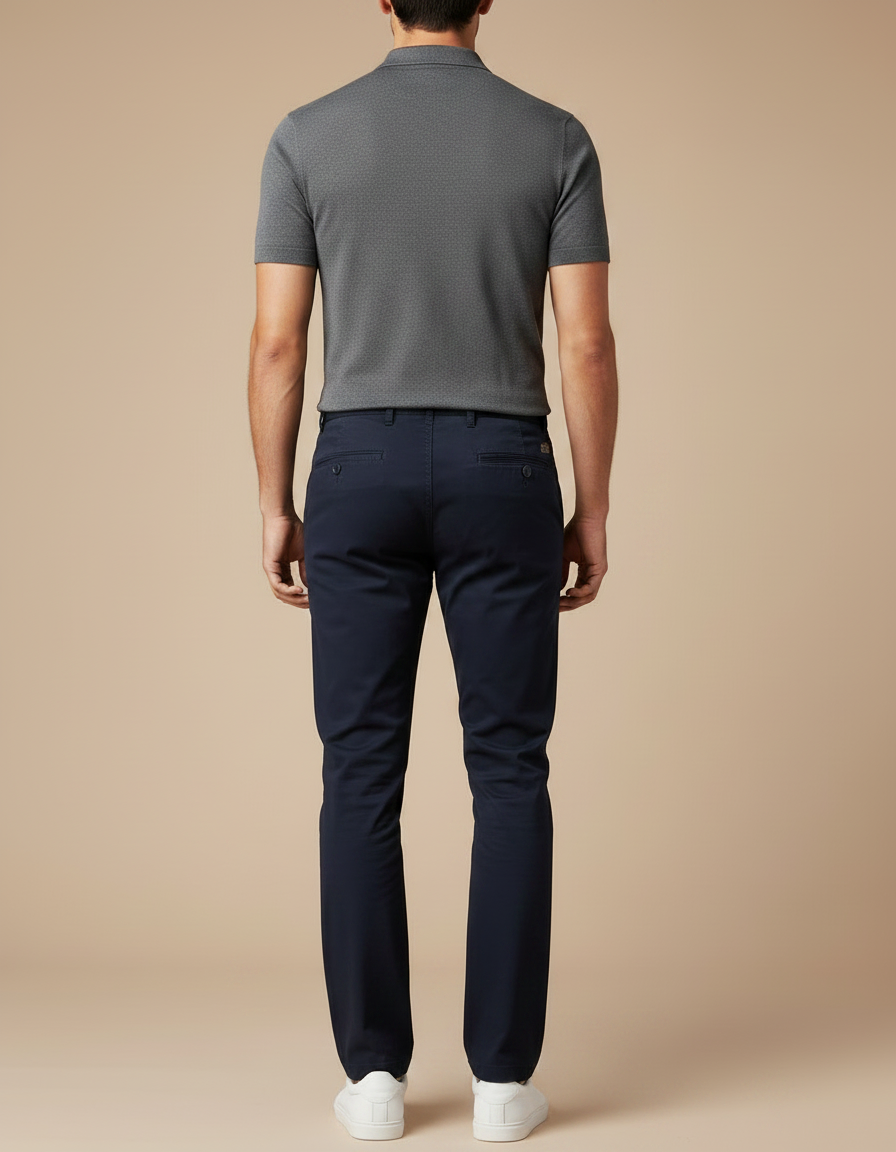 Pantalon Chino Bleu Marine Coton Stretch Décontracté Homme - vue 2