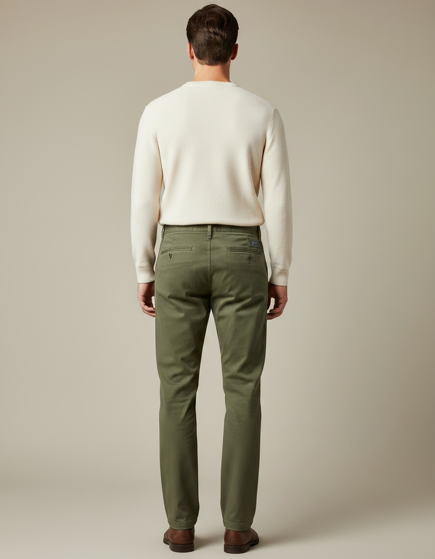 Pantalon Chino Kaki Coton Droit Décontracté Homme - vue 2