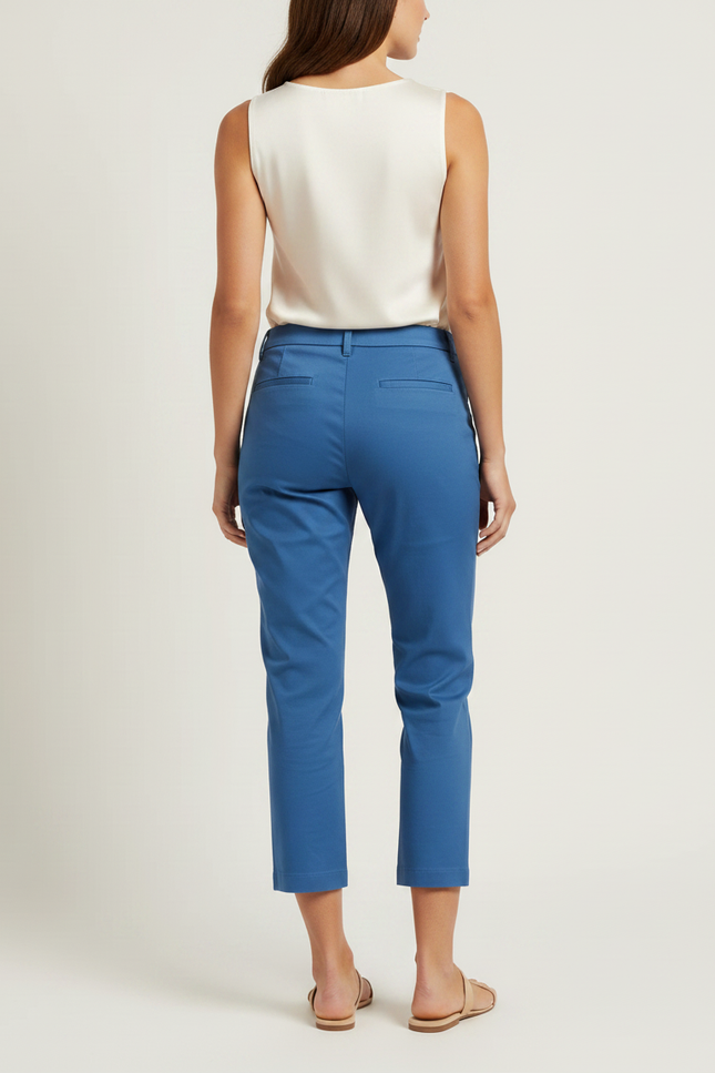 Pantalon Chino Bleu Marine Coupe Droite Court Femme - Coton - vue 2