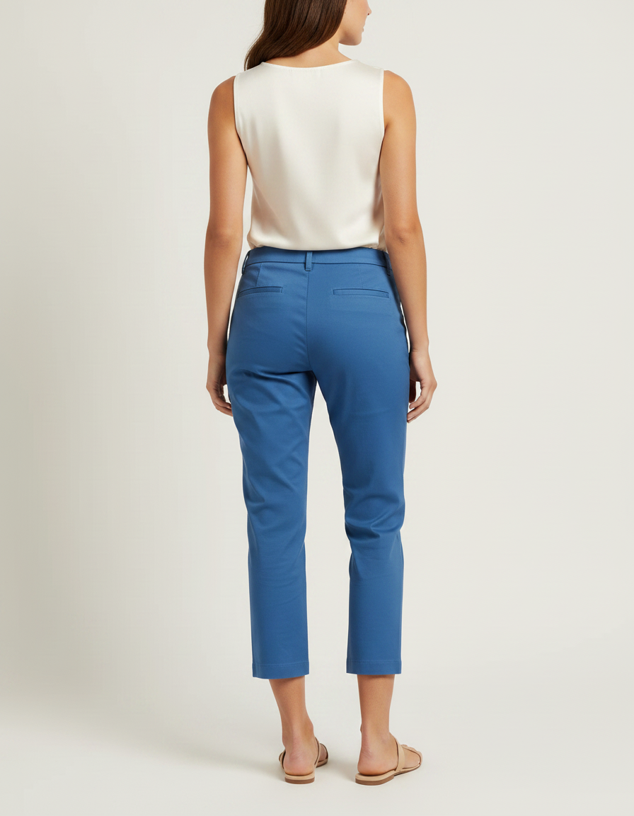 Pantalon Chino Bleu Marine Coupe Droite Court Femme - Coton - vue 2