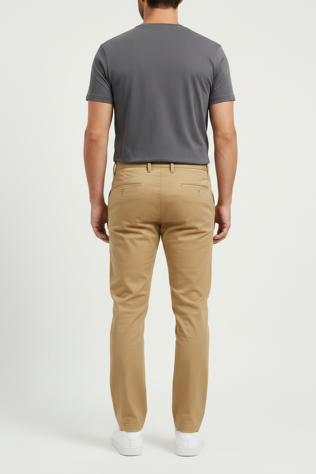 Pantalon Chino Kaki Coton Décontracté Homme Droit - vue 2