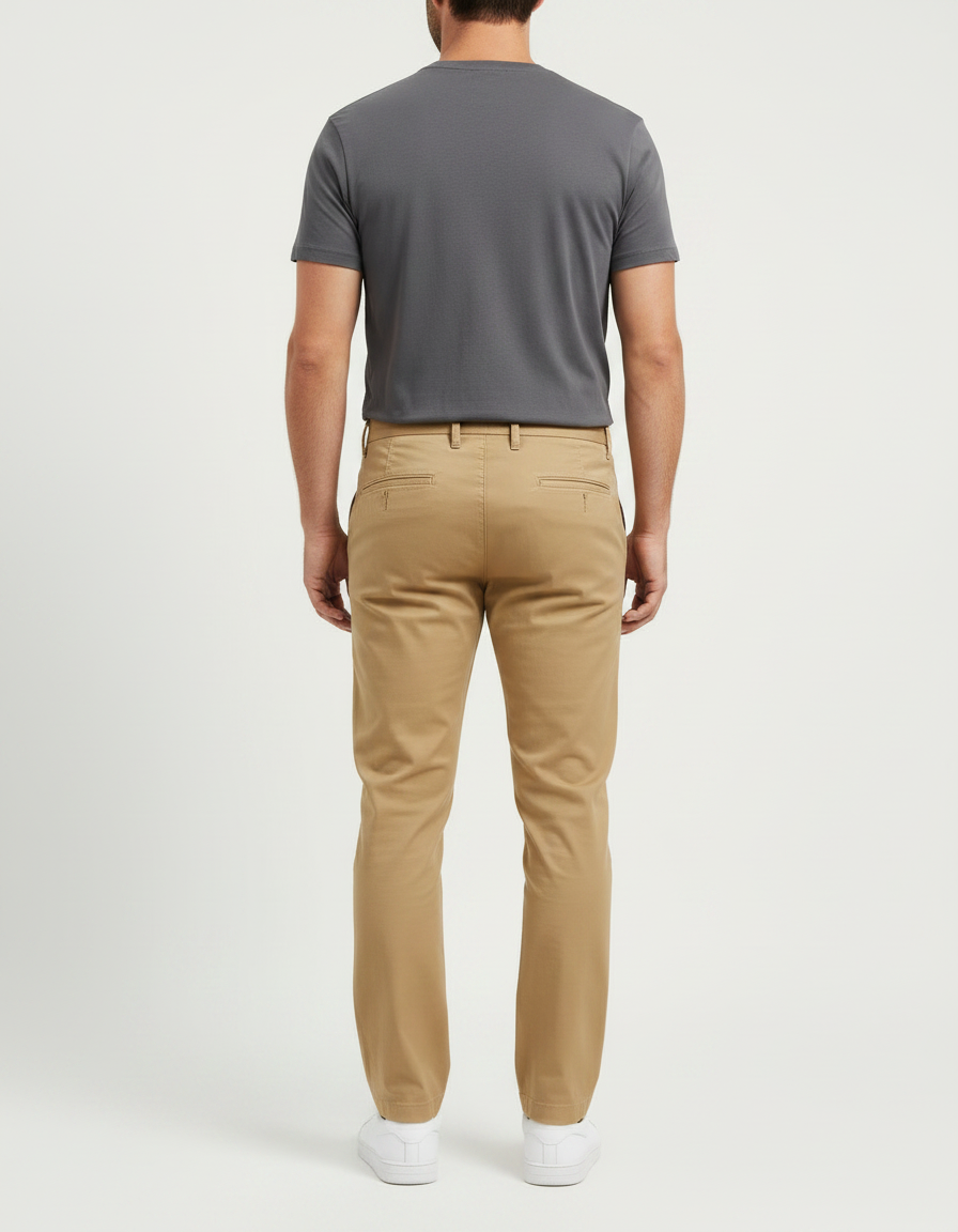 Pantalon Chino Kaki Coton Décontracté Homme Droit - vue 2