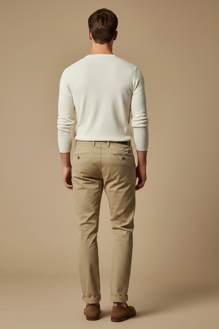 Pantalon Chino Beige Clair Coton Décontracté Coupe Droite - vue 2