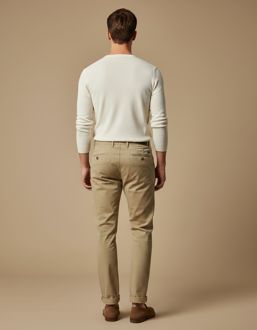 Pantalon Chino Beige Clair Coton Décontracté Coupe Droite - vue 2