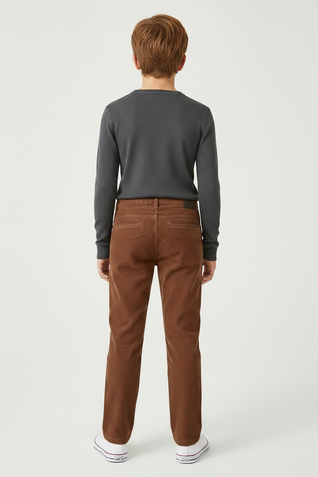 Pantalon Chino Marron Côtelé Droit Décontracté Garçon - Cordé - vue 2