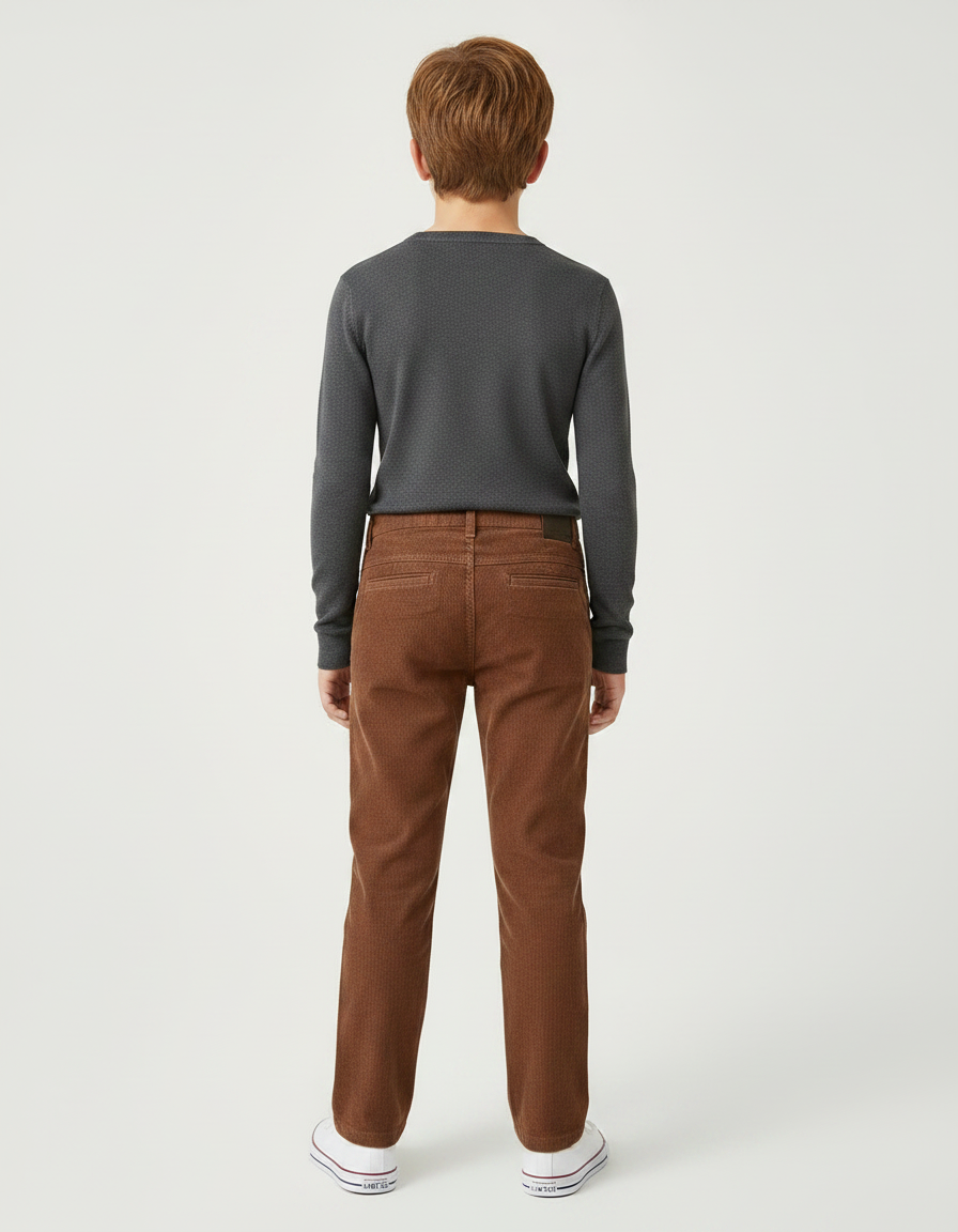 Pantalon Chino Marron Côtelé Droit Décontracté Garçon - Cordé - vue 2