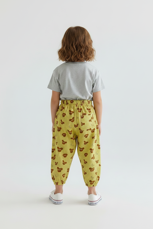 Pantalon Chino Jaune Ample Coton Motif Ours Enfant - vue 2
