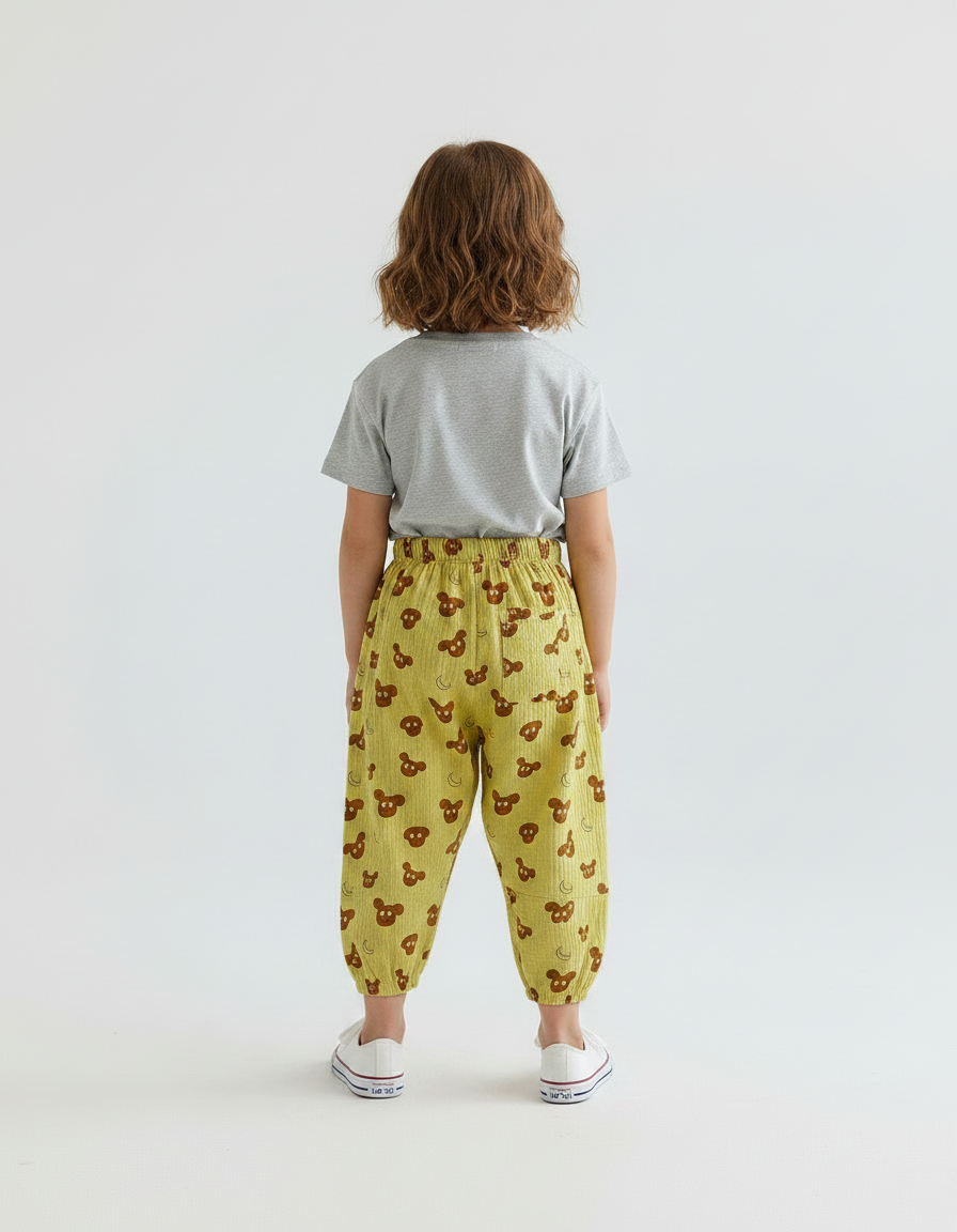 Pantalon Chino Jaune Ample Coton Motif Ours Enfant - vue 2
