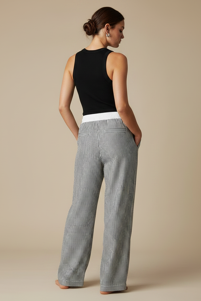 Pantalon Chino Rayé Ample Fluide Décontracté Coton - Imprimé - vue 2