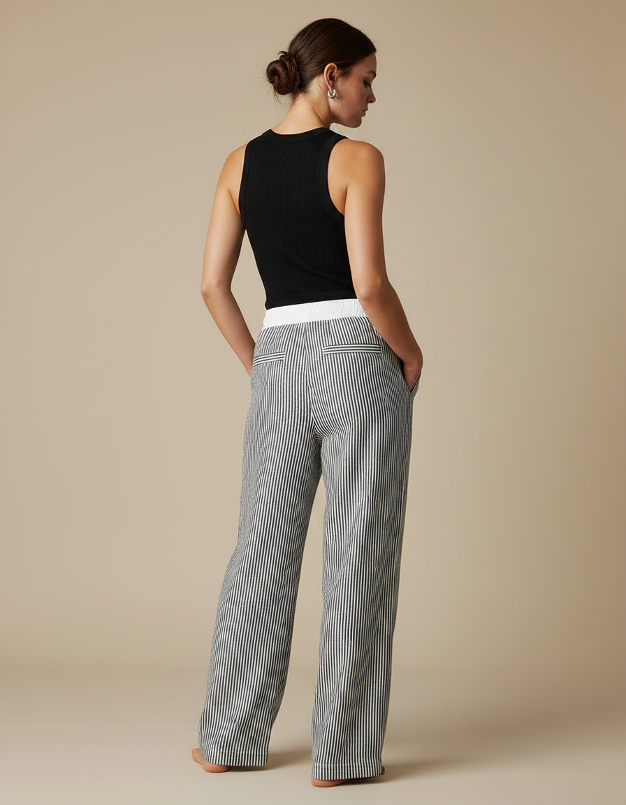 Pantalon Chino Rayé Ample Fluide Décontracté Coton - Imprimé - vue 2