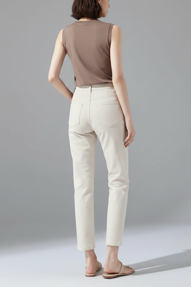 Pantalon Chino Beige Clair Coupe Droite Coton Décontracté - vue 2