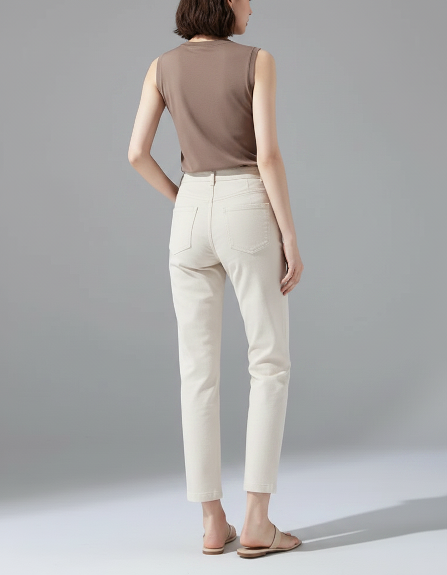 Pantalon Chino Beige Clair Coupe Droite Coton Décontracté - vue 2
