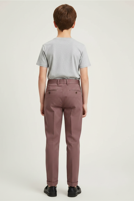 Pantalon Chino Marron Plissé Droit Enfant Coton - vue 2