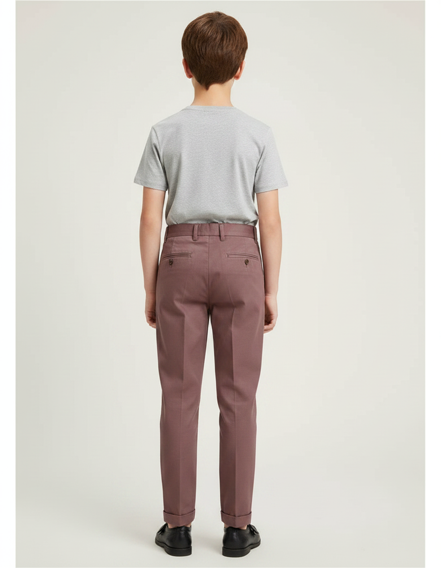 Pantalon Chino Marron Plissé Droit Enfant Coton - vue 2