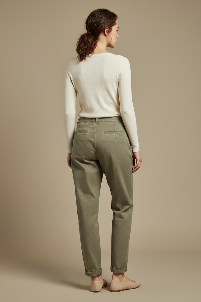 Pantalon Chino Femme Kaki Tapered - Gabardine - vue 2