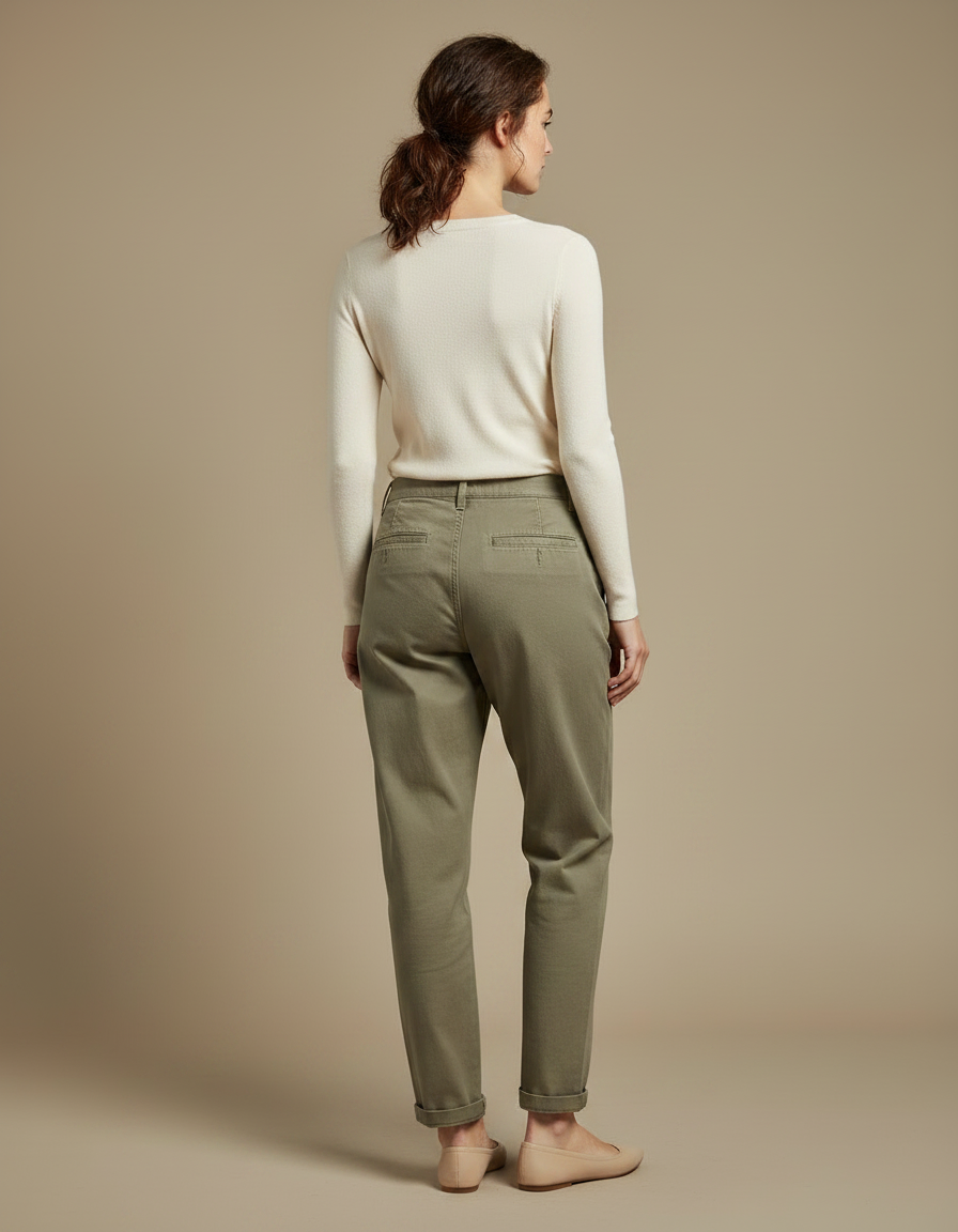 Pantalon Chino Femme Kaki Tapered - Gabardine - vue 2