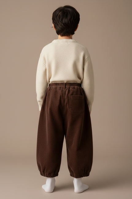 Pantalon Chino Marron Ample Côtelé Rétro Enfant - Cordé - vue 2