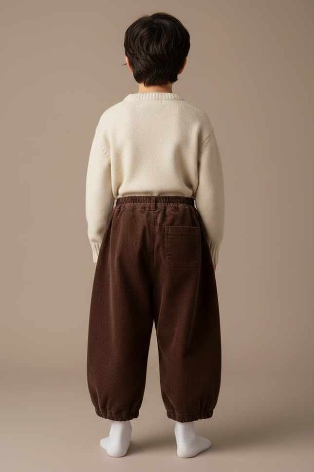 Pantalon Chino Marron Ample Côtelé Rétro Enfant - Cordé - vue 2