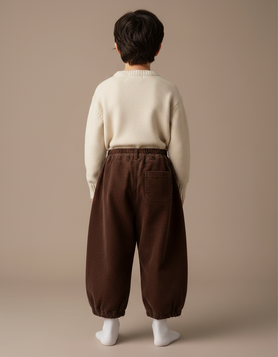 Pantalon Chino Marron Ample Côtelé Rétro Enfant - Cordé - vue 2